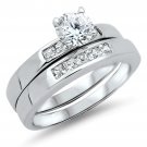.925 Sterling Silver Wedding Set CZ Engagement ring Bridal Size 7 Ladies New w65