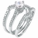 .925 Sterling Silver Wedding Set Size 9 CZ Round Cut Engagement 3 Ring New w06