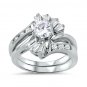 .925 Sterling Silver Wedding Ring set size 9 Engagement CZ Bridal New wz41