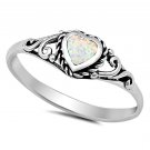 .925 Sterling Silver Ring size 9 Heart cut Opal Midi Ladies White New px54