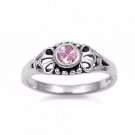 .925 Sterling Silver Ring Size 4 CZ Kids Midi Baby Pink Ladies Celtic New b05