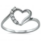 .925 Sterling Silver Ring size 4 CZ Heart Promise Bridal Engagement Midi New x21