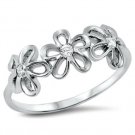 925 Sterling Silver Ring CZ Round Cut Flower Knuckle Thumb Midi Size 12 New x18
