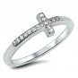 .925 Sterling Silver ring size 4 CZ Cross Christian Midi Knuckle Ladies New v92