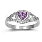 .925 Sterling Silver Ring size 5 CZ Heart Amethyst Midi Ladies Knuckle New