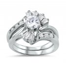 .925 Sterling Silver Wedding Ring set size 8 Engagement CZ Bridal New wz41
