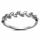 .925 Sterling Silver Ring CZ Rose Leaf Midi Leaves Knuckle Size 4 Ladies New x44