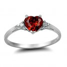 .925 Sterling Silver Ring size 3 CZ Heart Garnet Dk Red Midi Kids Ladies New x31