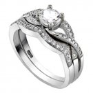.925 Sterling Silver Wedding Ring set size 7 Engagement CZ Round Bridal New wz38