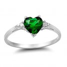 .925 Sterling Silver Ring size 7 CZ Heart cut Emerald Green Midi Kids New x22