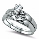 .925 Sterling Silver Wedding Set Size 7 CZ Round Cut Engagement Ring New z40