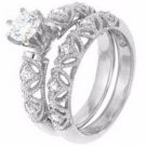 .925 Sterling Silver Wedding Set Size 9 CZ Round Cut Engagement Ring New w35
