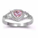 .925 Sterling Silver Ring CZ Heart Kids Midi Pink Baby Ladies Size 1-5 New b59