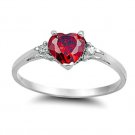 .925 Sterling Silver Ring size 4 CZ Heart cut Ruby Red Midi Kids Ladies New x29