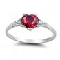 .925 Sterling Silver Ring size 4 CZ Heart cut Ruby Red Midi Kids Ladies New x29