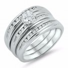 .925 Sterling Silver Wedding Set Size 10 CZ Round Cut Engagement Ring New z23