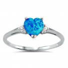 .925 Sterling Silver Ring Size 6 Heart Midi Ladies Opal Blue Knuckle Thumb New