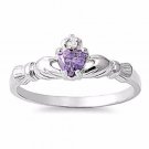 .925 Sterling Silver Ring CZ Kids Midi Heart Amethyst Ladies Size 2 New b38