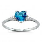 .925 Sterling Silver Ring size 9 CZ Heart cut Blue Topaz Midi Knuckle New x30