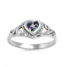 .925 Sterling Silver Ring CZ Heart Kids Midi Rainbow Size 2 Ladies Baby New b44