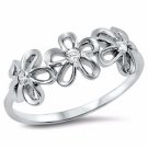 .925 Sterling Silver Ring Size 5 CZ Round Cut Rose Flower Daisy Knuckle New x18