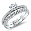 .925 Sterling Silver Wedding Ring set size 5 Engagement CZ Cubic Zirconia w09