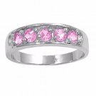 .925 Sterling Silver Wedding Ring Band CZ Round Cut Pink Size 5 New b36
