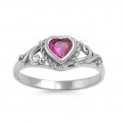 .925 Sterling Silver Ring size 2 CZ Heart Ruby Baby Kids Midi Ladies New pb74