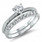 .925 Sterling Silver Wedding Ring set size 7 Engagement CZ Cubic Zirconia w09