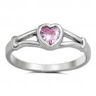 .925 Sterling Silver Ring size 4 Pink Baby Heart Toe Ring Kids New j11