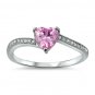.925 Sterling Silver Ring size 5 CZ Heart cut Pink Midi Ladies Kids New x46
