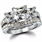 .925 Sterling Silver wedding set size 8 CZ Princess cut Engagement Ring New w95
