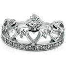 .925 Sterling Silver ring size 5 CZ Princess Tiara Crown Engagement Heart v73