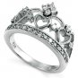 .925 Sterling Silver ring size 5 CZ Princess Tiara Crown Engagement Heart v73