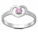 .925 Sterling Silver Ring Size 2 Kids Heart Baby Girls Midi Pink New 925 x42