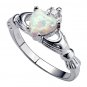 .925 Sterling Silver Claddagh ring CZ Opal Heart size 3-13 Midi White Ladies New