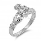 925 Sterling Silver Wedding Ring Claddagh CZ Heart Engagement Size 6 New r77