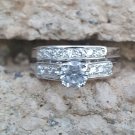.925 Sterling Silver Wedding Set CZ Engagement Ring Bridal Ladies Size 5 New z51