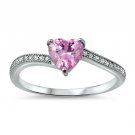 .925 Sterling Silver Ring size 7 CZ Heart cut Pink Midi Ladies Kids New x46