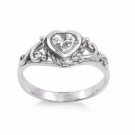 .925 Sterling Silver Ring CZ Kids Heart Baby Size 2 Midi Ladies Knuckle New b76