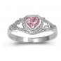 .925 Sterling Silver Ring size 2 CZ Kids Heart Baby Pink Ladies Midi New b59