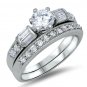.925 Sterling Silver Wedding Ring set size 8 Engagement CZ Round Bridal New wz35