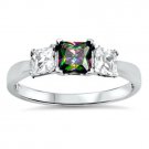 .925 Sterling Silver Ring size 4 CZ Engagement Wedding Rainbow Mystic New pv47