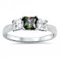.925 Sterling Silver Ring size 4 CZ Engagement Wedding Rainbow Mystic New pv47