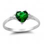 .925 Sterling Silver Ring size 6 CZ Heart cut Emerald Green Midi Ladies New x22