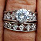 .925 Sterling Silver Wedding Set CZ Engagement Ring Ladies Bridal Size 7 New z54