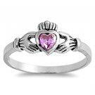 925 Sterling Silver Ring CZ Kids Heart Claddagh Baby Midi Knuckle Size 4 New x45