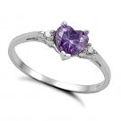 .925 Sterling Silver Ring size 7 CZ Heart cut Amethyst Midi Kids Ladies New x23