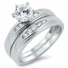 .925 Sterling Silver Wedding Set Size 9 CZ Round Cut Engagement Ring New w60
