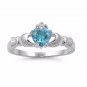 .925 Sterling Silver Claddagh Ring Size 9 CZ Heart Crown Blue Topaz New 925 v59